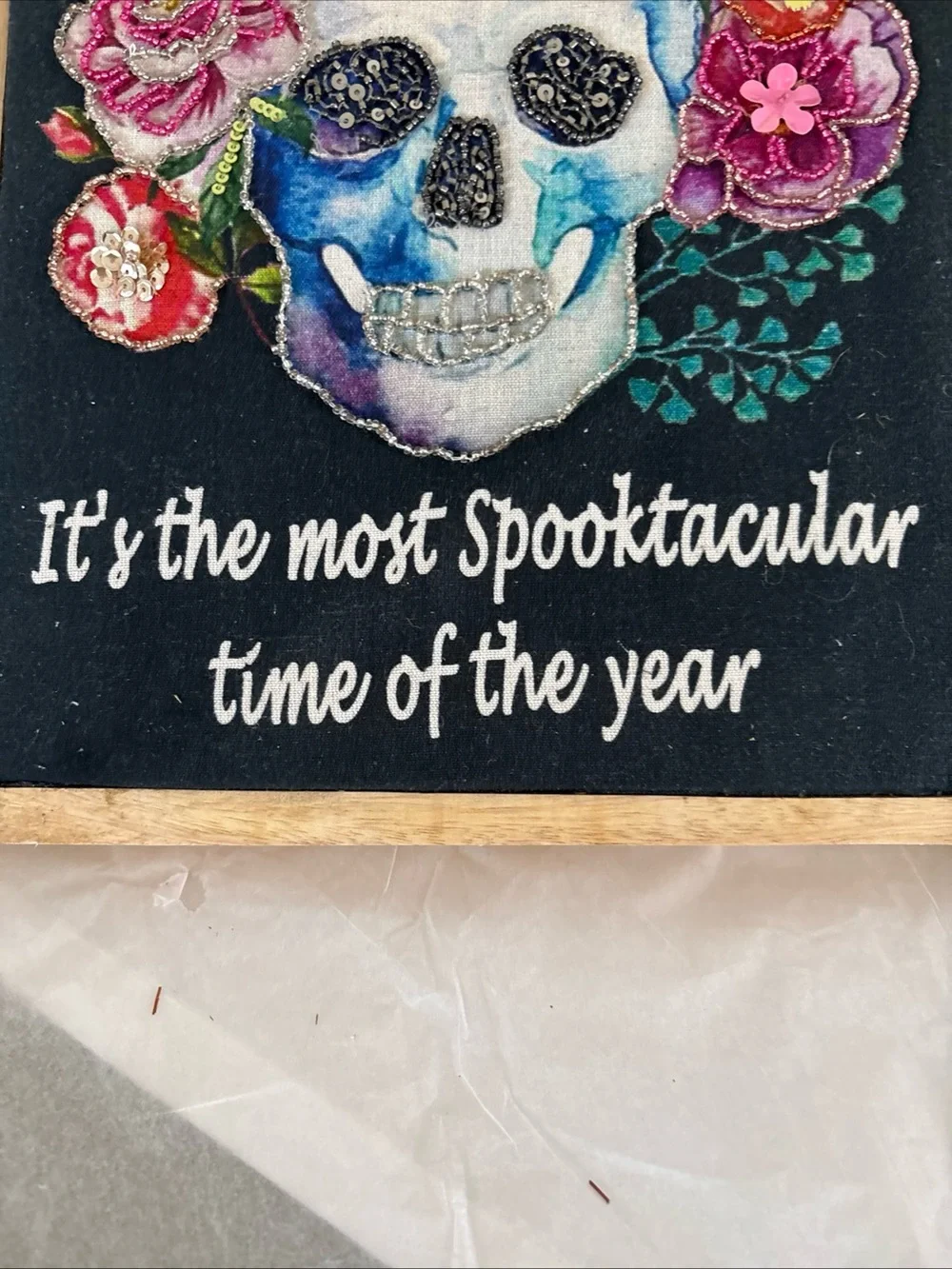 Beautiful Beaded Art Framed Skull, Floral, Day Of Dead/ Halloween Framed